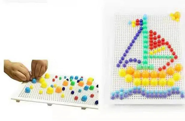 296 PCS/Set Box-Packed Grain Mushroom Nail Beads Intelligent 3D Puzzle Games Jigsaw Board for Children Kids Educational Toys