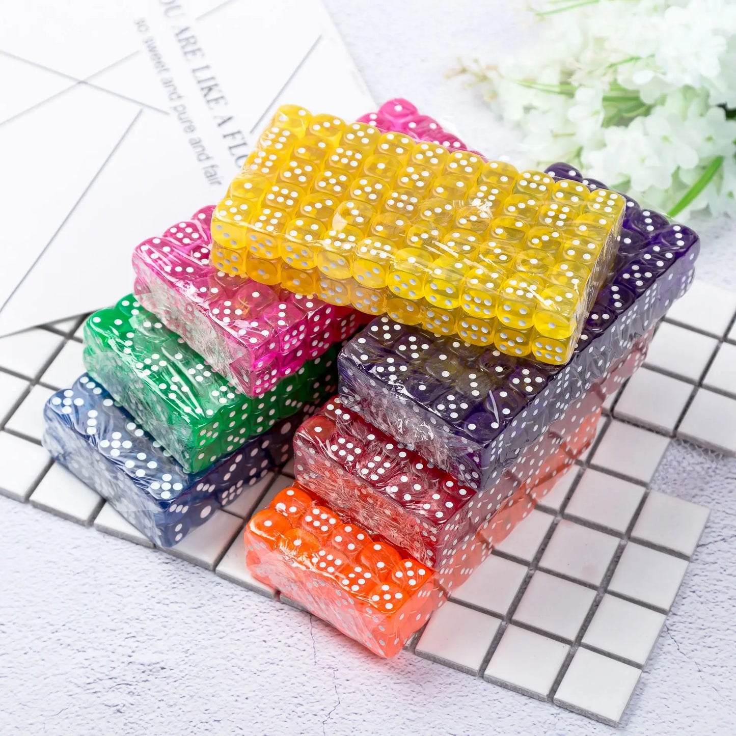 30PCS 6 Sided Portable Table Games Dice 14MM Acrylic Round Corner Board Game Dice Party Gambling Game Cubes Digital Dices YJN