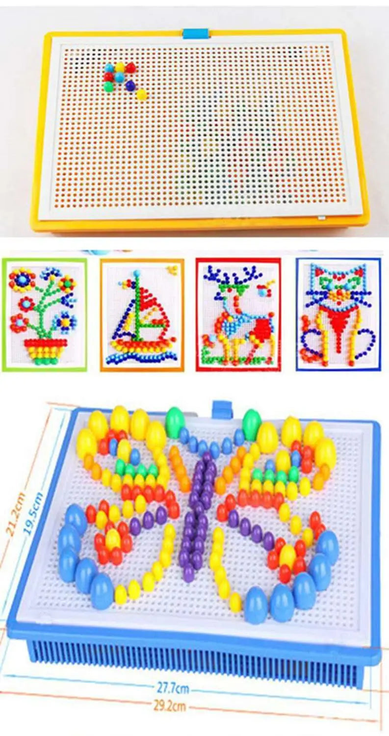 296 PCS/Set Box-Packed Grain Mushroom Nail Beads Intelligent 3D Puzzle Games Jigsaw Board for Children Kids Educational Toys