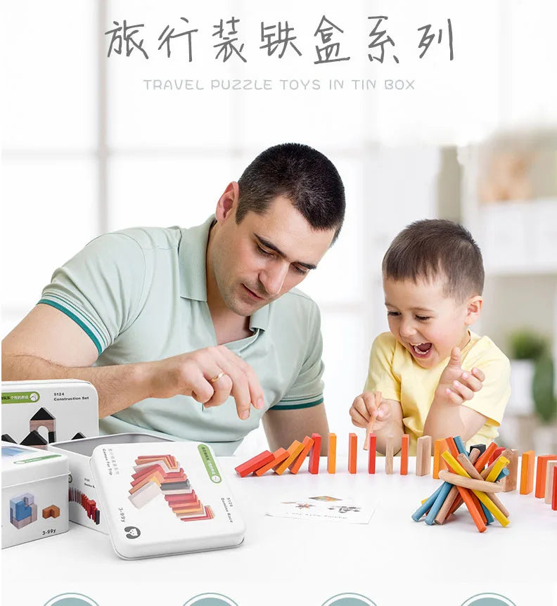 Children Wooden Puzzle Domino Tangram Toys Early Learning Education Intelligence Kids Interactive Game Toys with Retail Box