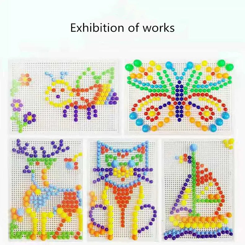 296 PCS/Set Box-Packed Grain Mushroom Nail Beads Intelligent 3D Puzzle Games Jigsaw Board for Children Kids Educational Toys