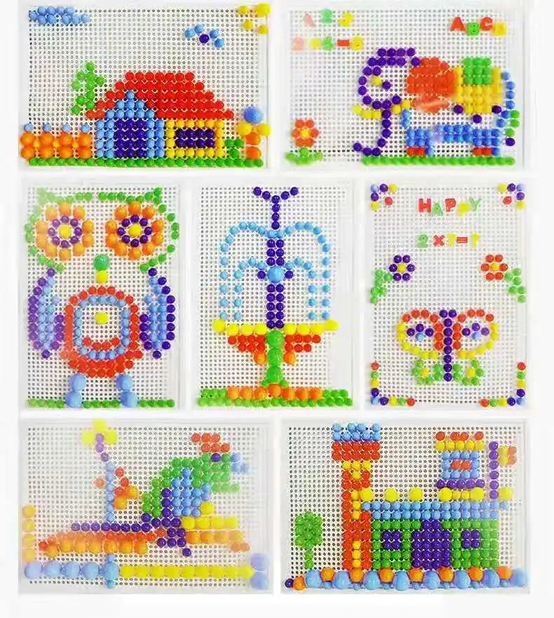 296 PCS/Set Box-Packed Grain Mushroom Nail Beads Intelligent 3D Puzzle Games Jigsaw Board for Children Kids Educational Toys