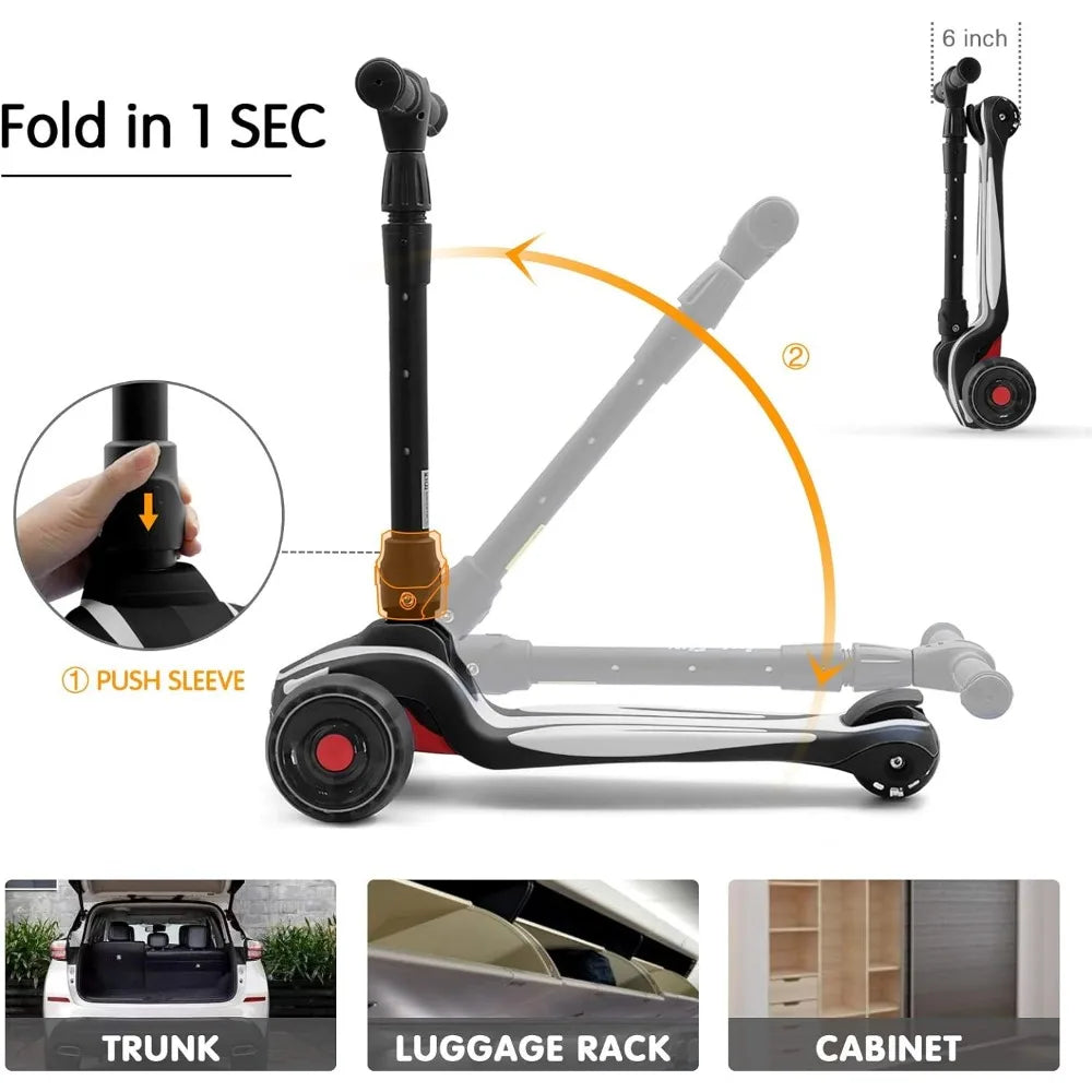 Toddler Scooter for Kids Ages 3-12 Years Old Boy Girl with 3 Wheel LED Lights, Extra-Wide Childrens Foldable Kick Scooter Kids