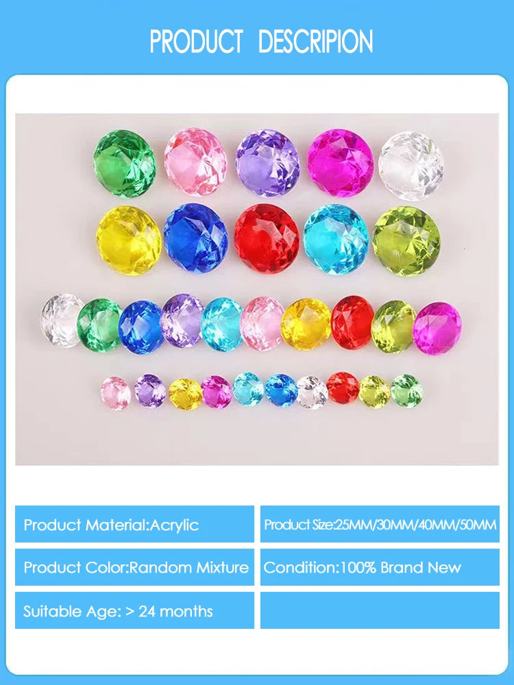 Colorful Stone Diamond Gem Pirate Treasure Jewel Años Kids Swimming Diving Pool Party Throw Toy For Girls Boy Niñas DIY Crafts