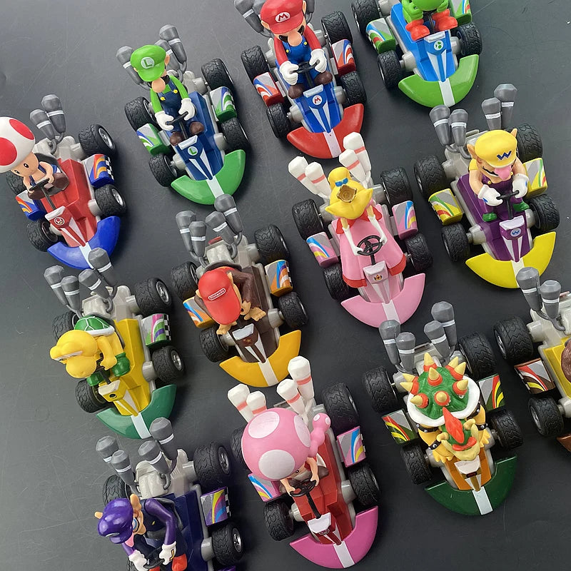 Super Mario Pull Back Car Green Yoshi Donkey Kong Bowser Luigi Toad Princess Peach Action Figure Toys Anime Game Doll Kid Gifts