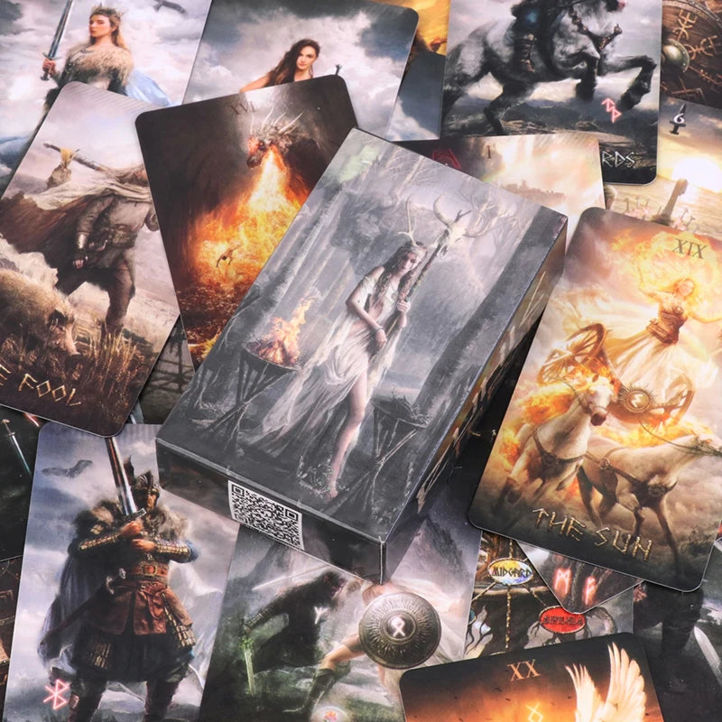 80pcs/box Runic Tarot Cards Oracle Cards Prophecy Fate Divination Family Party Board Game Beginner Card Fortune Telling Game