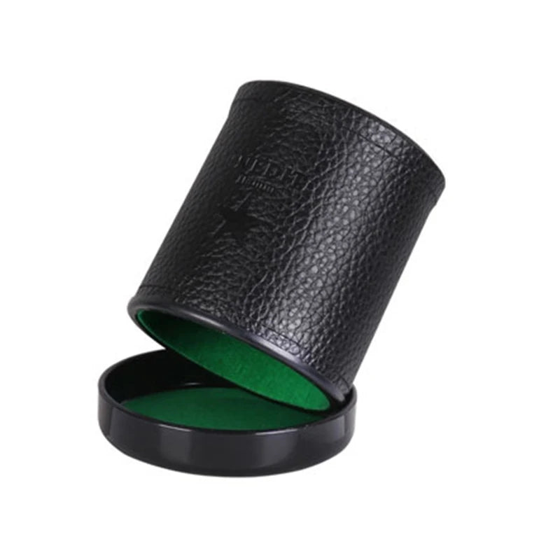 Leather Dice Cup with Lid Green Red Lining Interior Quiet in Shaking for Liars Dice Farkle Yahtzee Board Games, Black