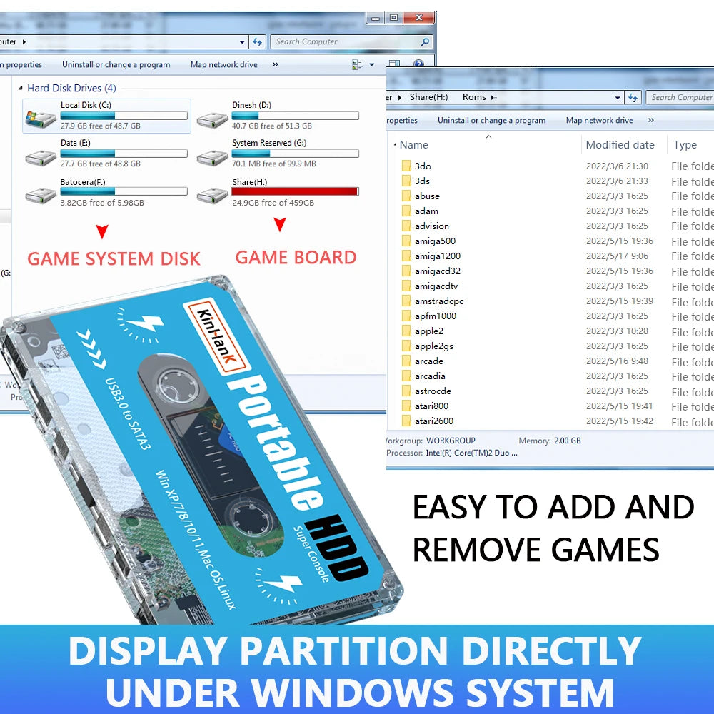 Kinhank Super Console X Batocera 33 500G 2T Hard Drive Disk 110000+ Retro Video Games For MAME/ARCADE/SS/DC Plug and Play