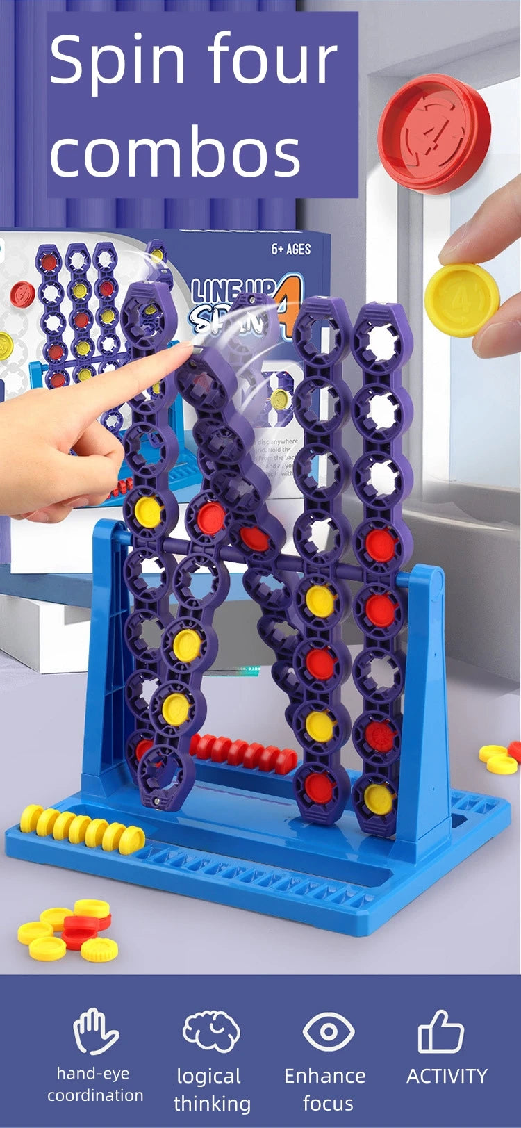 Connect 4 In A Line Board Game Four In Row Rotating Chessboard Funny Family Parent-child Interaction Toys for Kids Adults