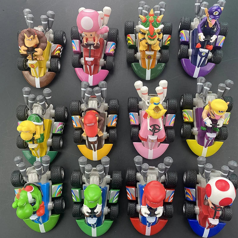 Super Mario Pull Back Car Green Yoshi Donkey Kong Bowser Luigi Toad Princess Peach Action Figure Toys Anime Game Doll Kid Gifts