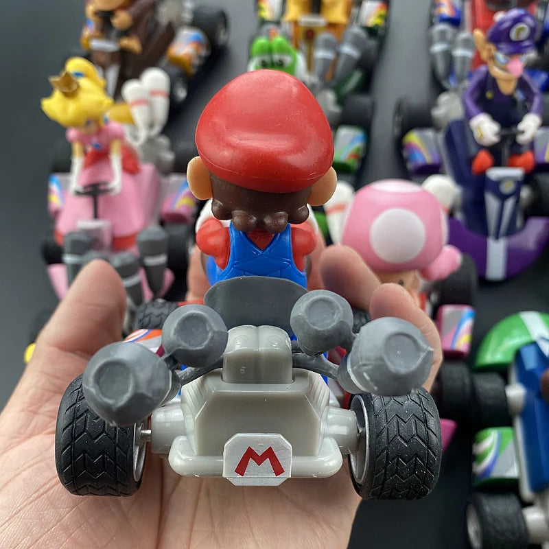 Super Mario Pull Back Car Green Yoshi Donkey Kong Bowser Luigi Toad Princess Peach Action Figure Toys Anime Game Doll Kid Gifts
