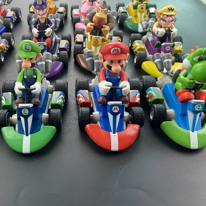 Super Mario Pull Back Car Green Yoshi Donkey Kong Bowser Luigi Toad Princess Peach Action Figure Toys Anime Game Doll Kid Gifts