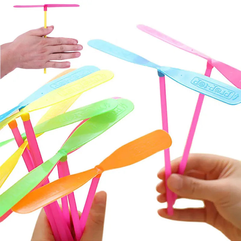 Plastic Bamboo Dragonfly Shape Hand Push Flying Propeller Outdoor Sports Game Kids Toy Gift Rotating Flying Arrow Outdoor Games