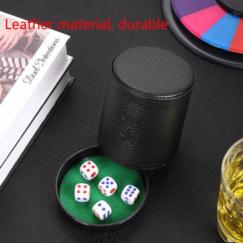 Leather Dice Cup with Lid Green Red Lining Interior Quiet in Shaking for Liars Dice Farkle Yahtzee Board Games, Black