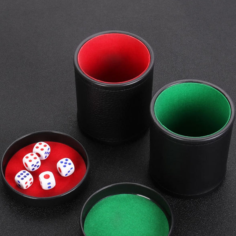 Leather Dice Cup with Lid Green Red Lining Interior Quiet in Shaking for Liars Dice Farkle Yahtzee Board Games, Black
