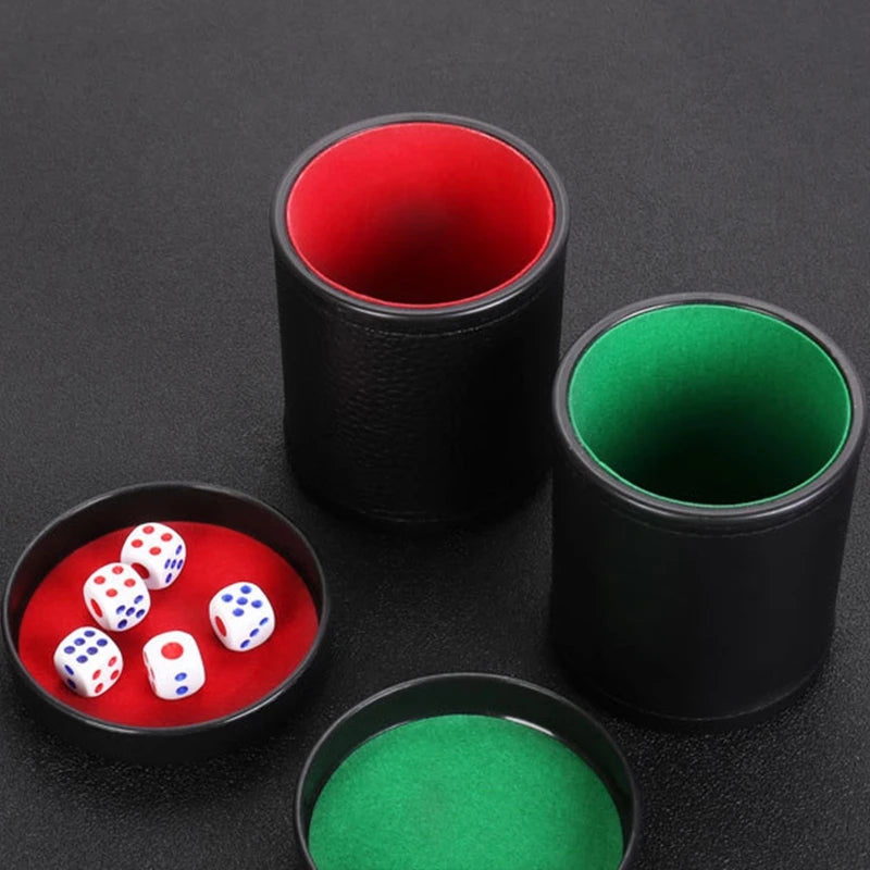 Leather Dice Cup with Lid Green Red Lining Interior Quiet in Shaking for Liars Dice Farkle Yahtzee Board Games, Black