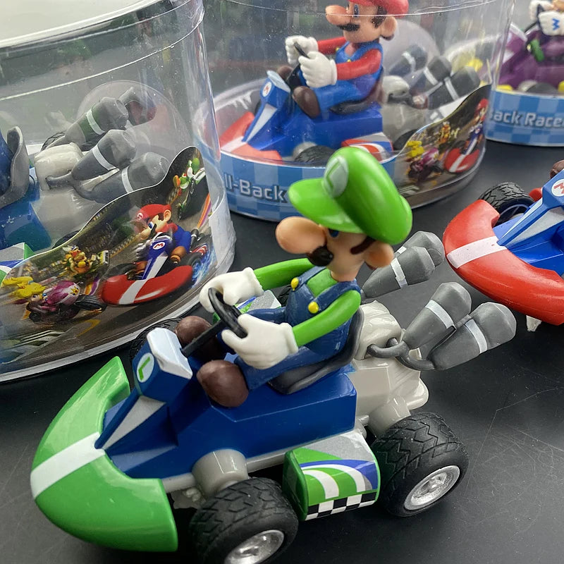 Super Mario Pull Back Car Green Yoshi Donkey Kong Bowser Luigi Toad Princess Peach Action Figure Toys Anime Game Doll Kid Gifts