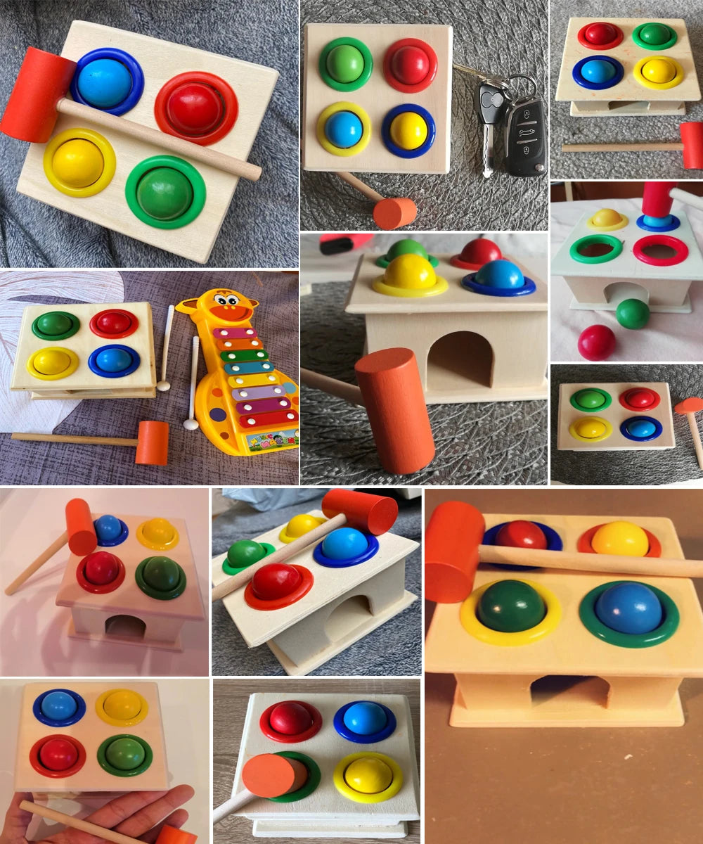 Montessori Baby Toy Kids 3D Wooden Ball Hammer Puzzles Early Learning Baby Games Toy Educational Children Birthday New Year Gift