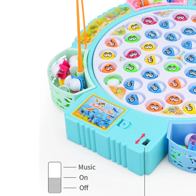New Kids Fishing Toys Electric Rotating Fishing Play Game Musical Fish Plate Set Magnetic Outdoor Sports Toys for Children Gifts