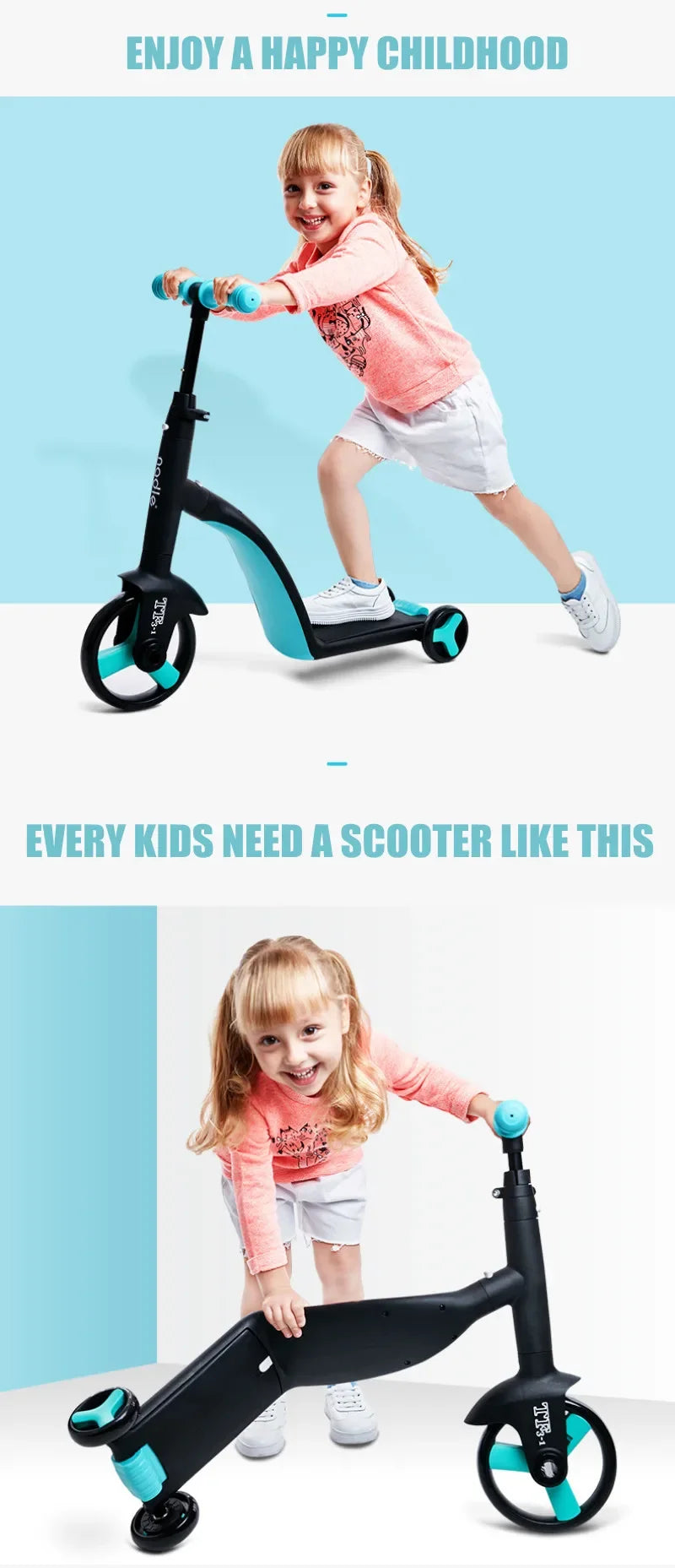 3 in 1 Kids Kick Scooter Kickboard+ Tricycle + Balance bike Child Ride On Toy Boy Girl Scooter Adjustable Toddler Birthday Gift