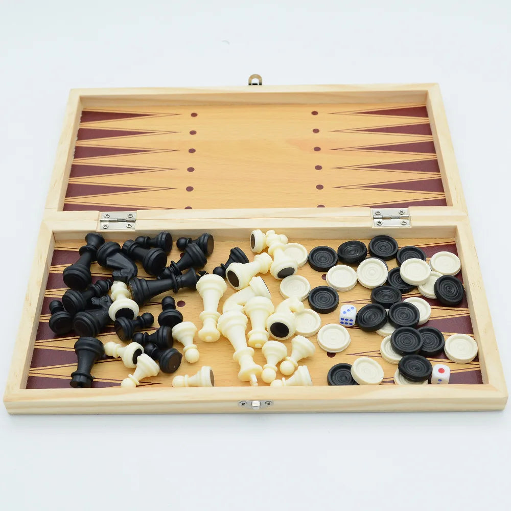 New 3 in 1 Wooden Chess Backgammon Checkers Travel Games Chess Set Board Draughts Entertainment Christmas Gift