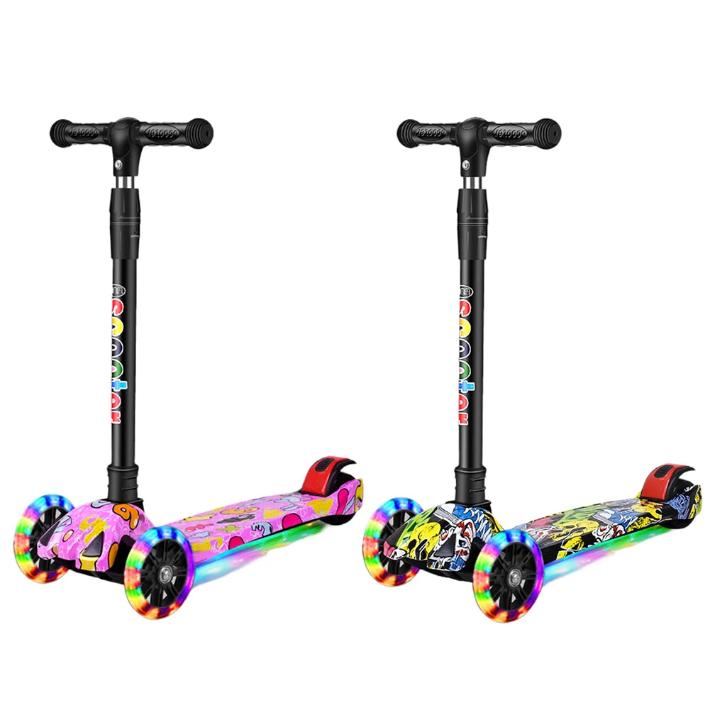 Outdoor Kids Scooter Light-Up Wheels Foldable Child's Kickboard Non-Slip Deck Adjustable Kids Push Scooter Toys for Ages 2-10
