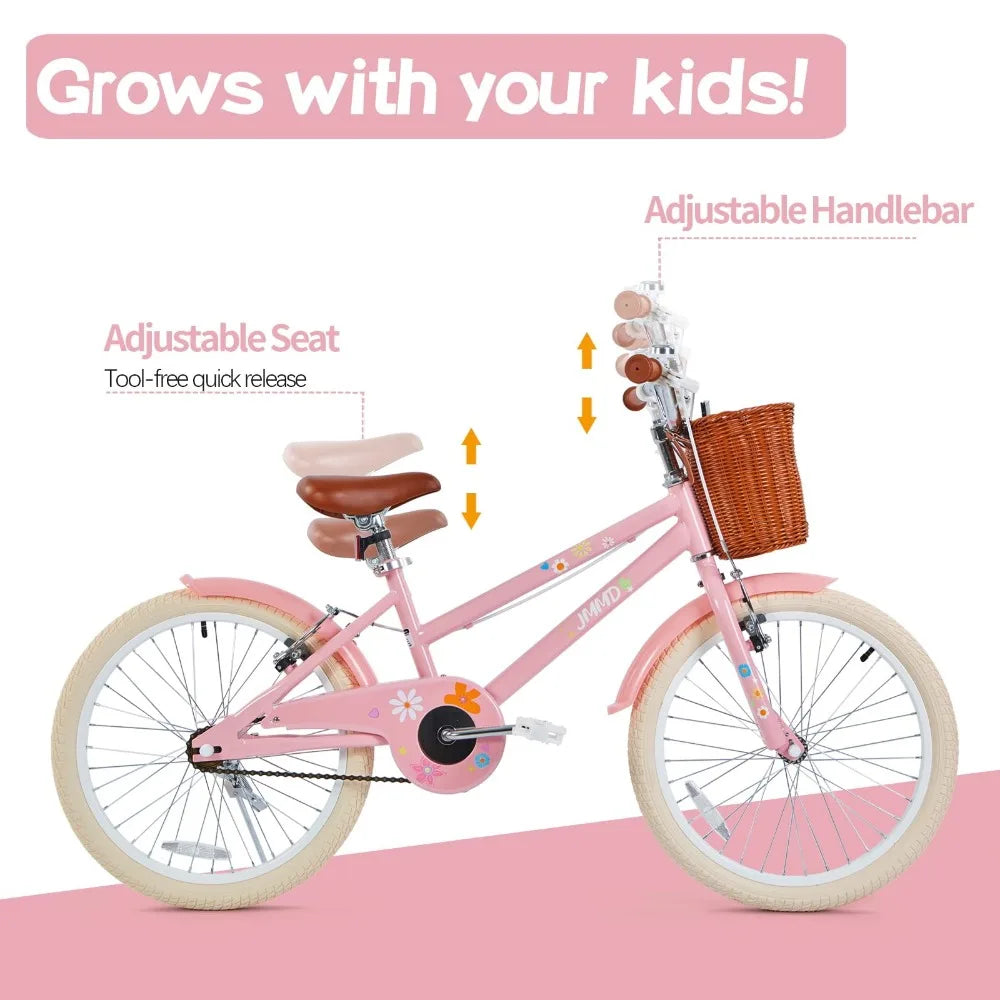 2024 New Girls Bike Ages 4-12 Years Old, Kids Bike for Toddlers with Basket & Training Wheels