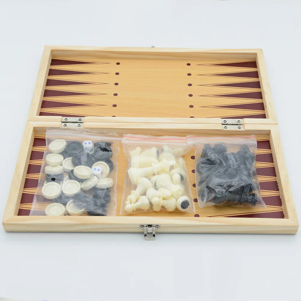 New 3 in 1 Wooden Chess Backgammon Checkers Travel Games Chess Set Board Draughts Entertainment Christmas Gift