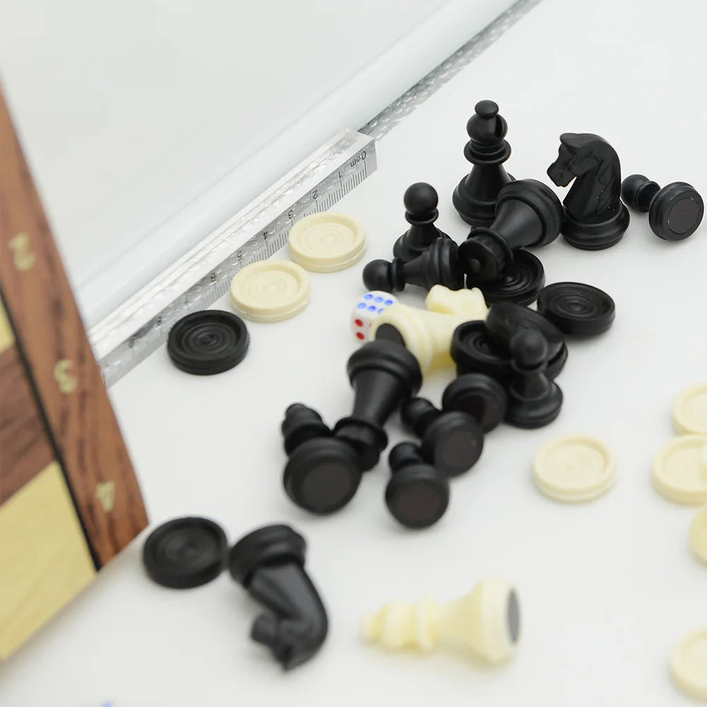 New 3 in 1 Wooden Chess Backgammon Checkers Travel Games Chess Set Board Draughts Entertainment Christmas Gift
