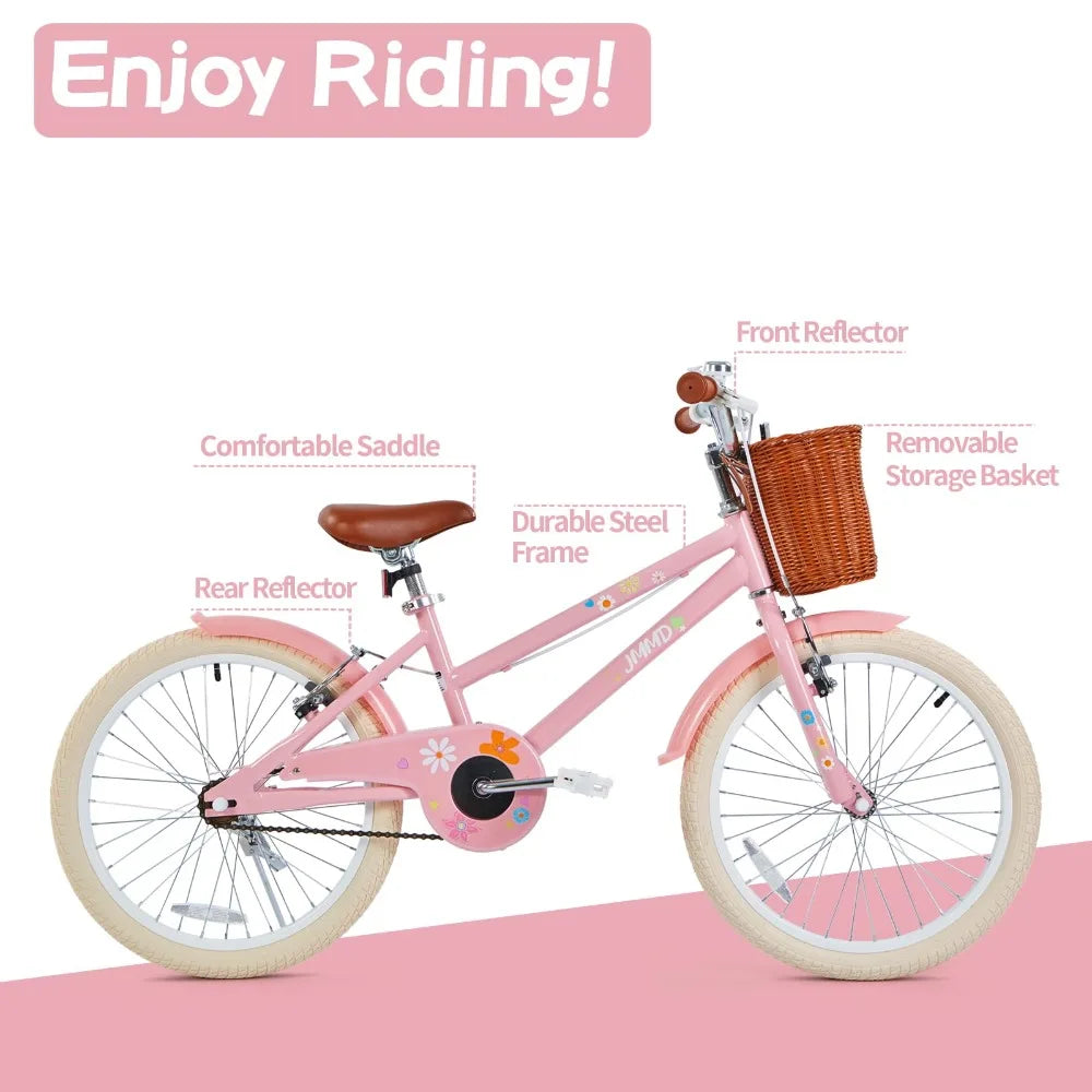 2024 New Girls Bike Ages 4-12 Years Old, Kids Bike for Toddlers with Basket & Training Wheels