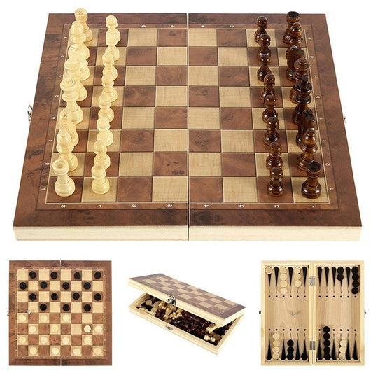 3 in 1 Chess Board Sets Wooden Exquisite Chess Set Chess and Checkers Game Set Travel Chess Sets for Chess Board Game