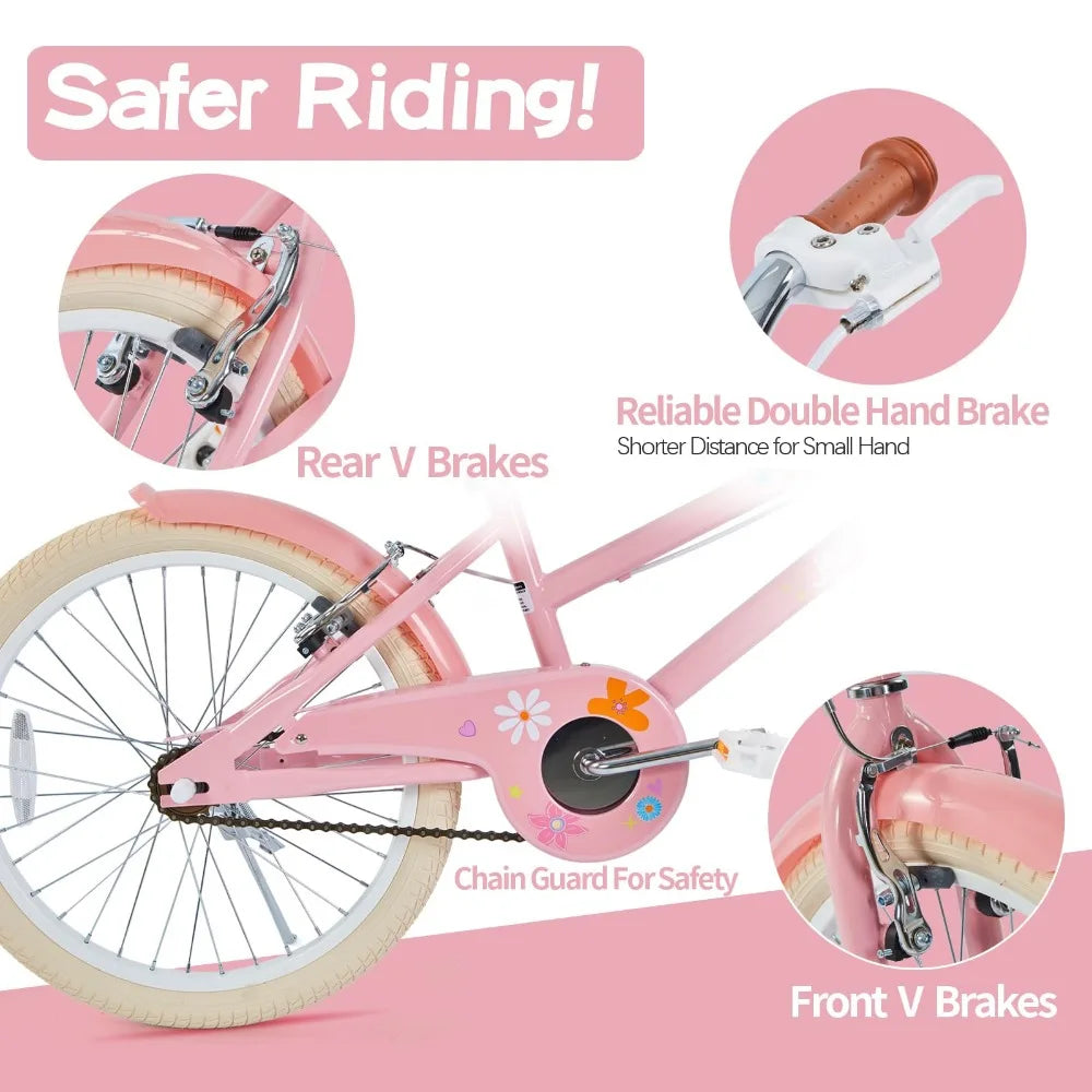2024 New Girls Bike Ages 4-12 Years Old, Kids Bike for Toddlers with Basket & Training Wheels