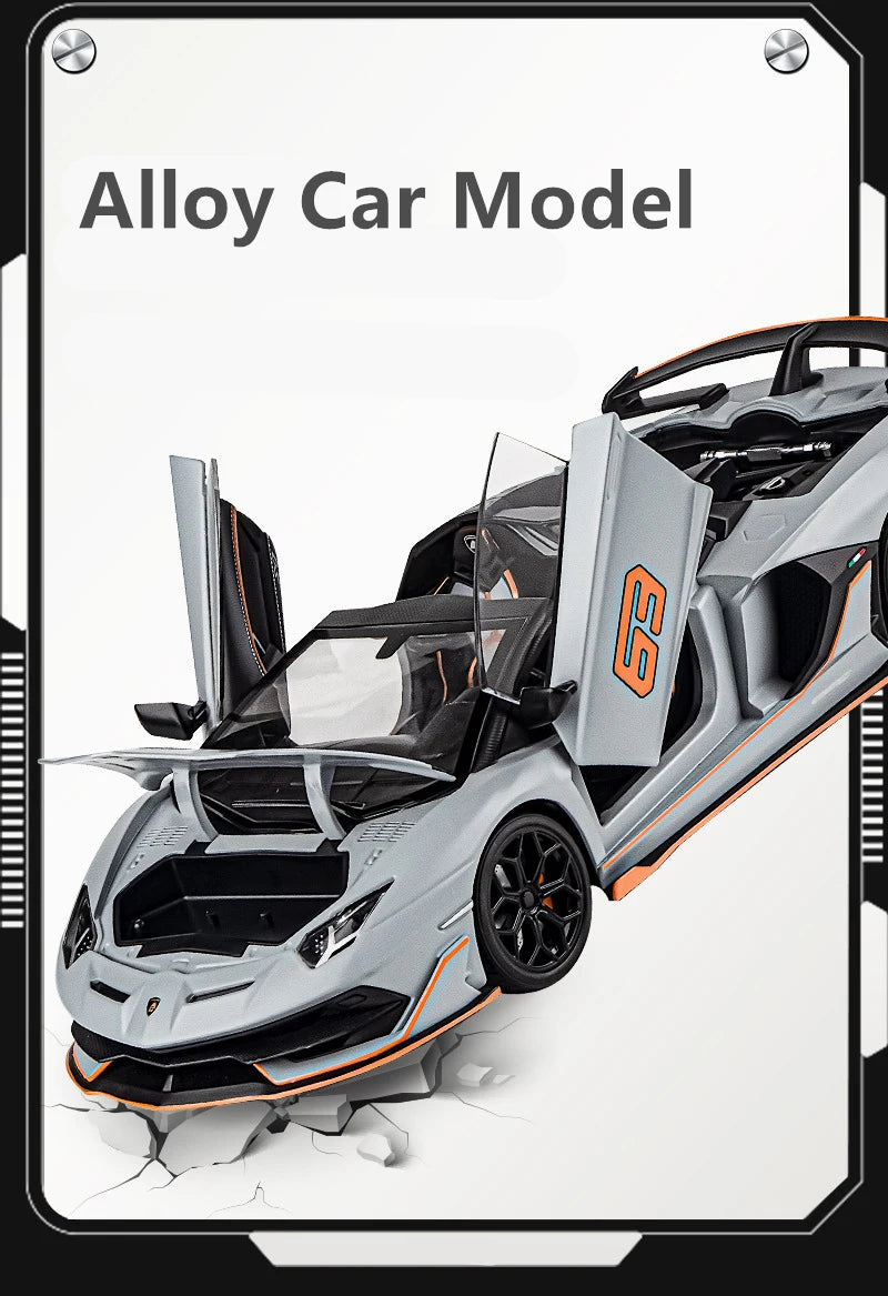 1/18 Aventadors SVJ 63 Alloy Racing Car Model Diecasts Metal Toy Sports Vehicles Car Model Sound and Light Simulation Kids Gifts