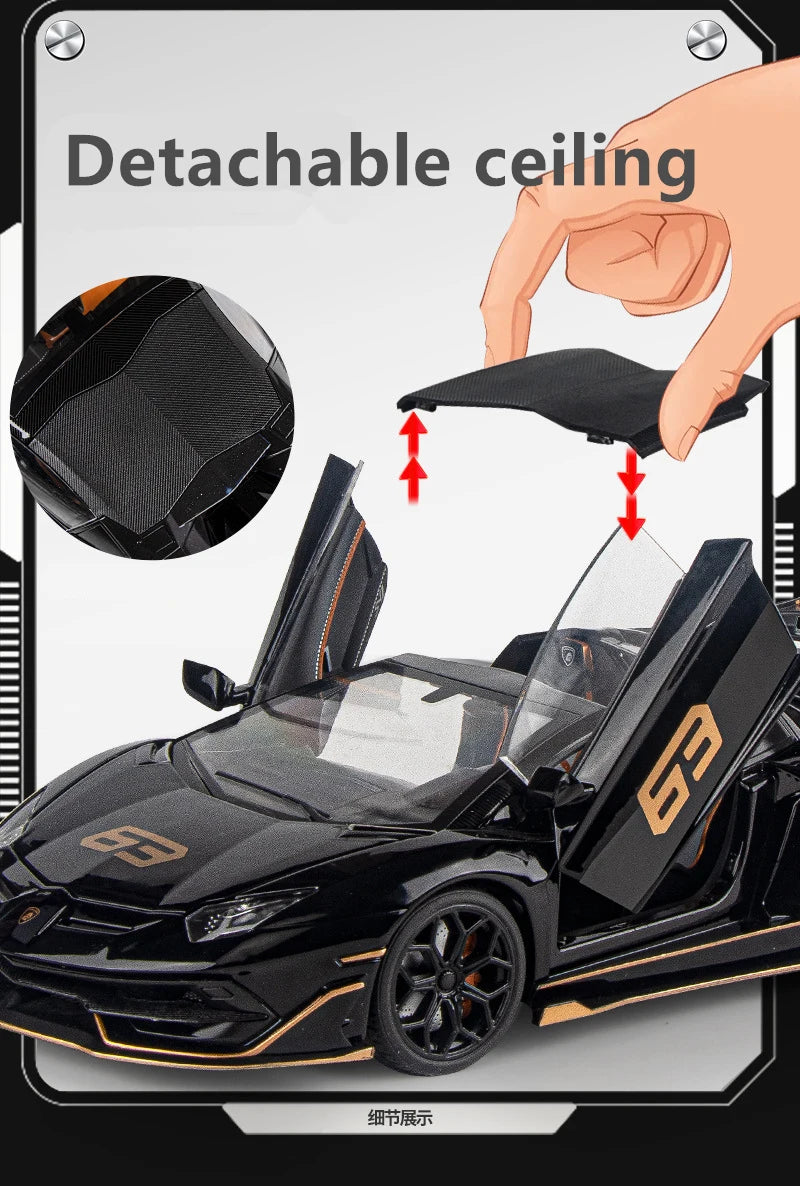 1/18 Aventadors SVJ 63 Alloy Racing Car Model Diecasts Metal Toy Sports Vehicles Car Model Sound and Light Simulation Kids Gifts
