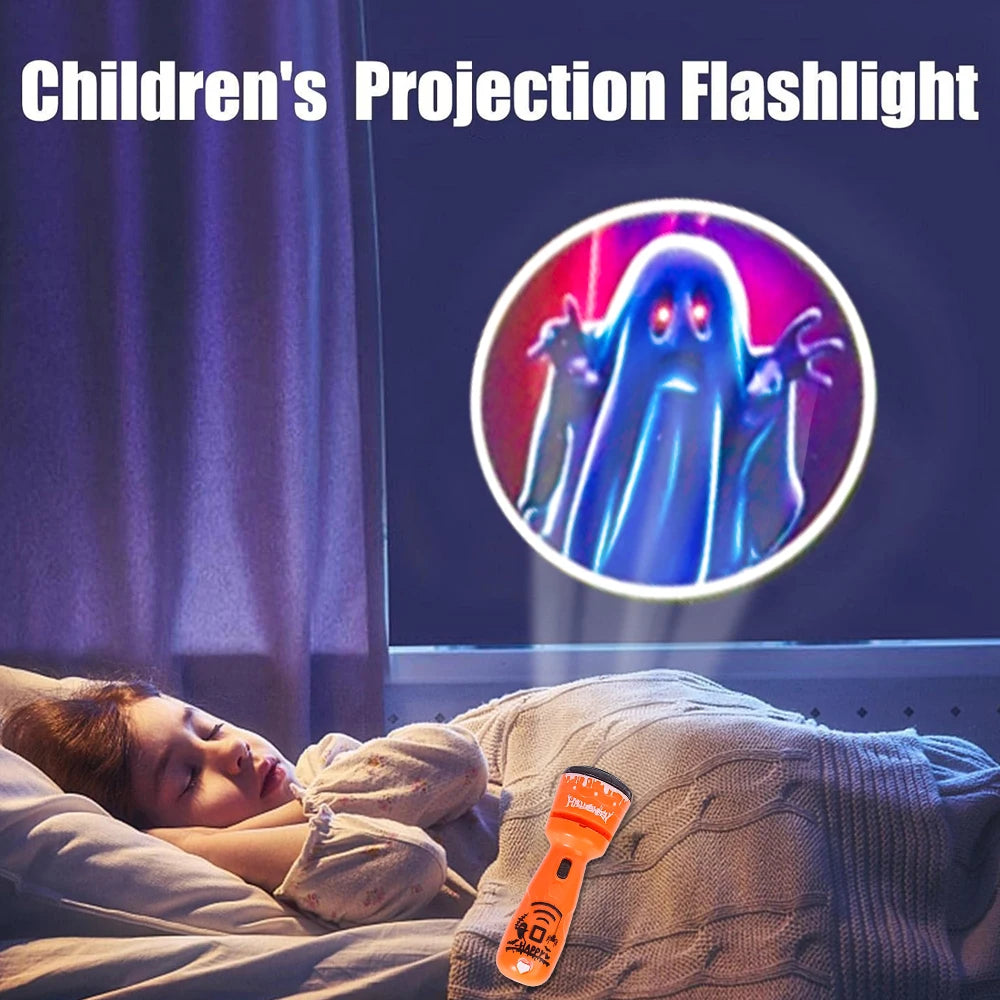 Projection Flashlight Toys Baby Cartoon Lights Ghost Pumpkin Pattern Game Early Childhood Halloween Projection Flashlight Gift