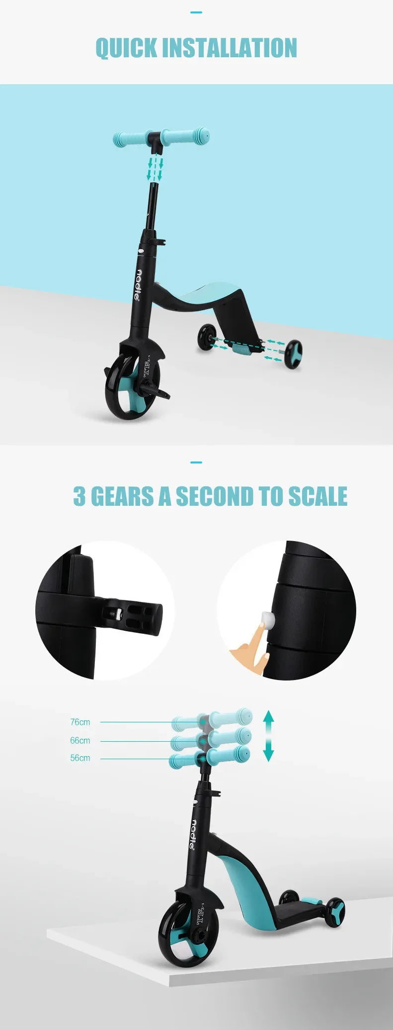 3 in 1 Kids Kick Scooter Kickboard+ Tricycle + Balance bike Child Ride On Toy Boy Girl Scooter Adjustable Toddler Birthday Gift