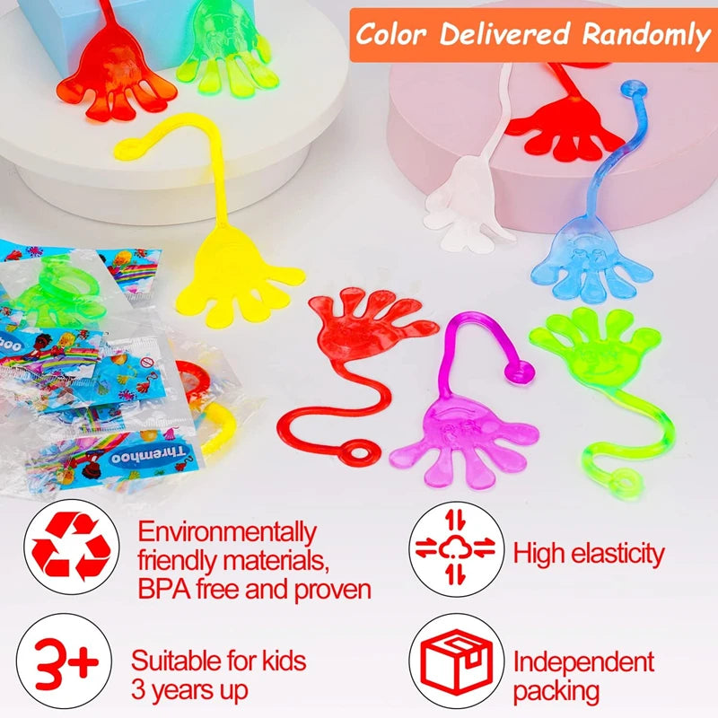 100-1PC Kids Funny Sticky Hands Toy Palm Elastic Sticky Squishy Slap Palm Toy Kids Novelty Gift Birthday Party Favors Supplies