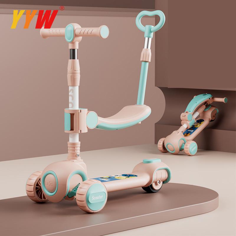 For 2-12 Years Children Cycling Kick Scooter With Seat And Pusher Flash Wheels Board Kid Music Pedal Scooters Adjustable Height