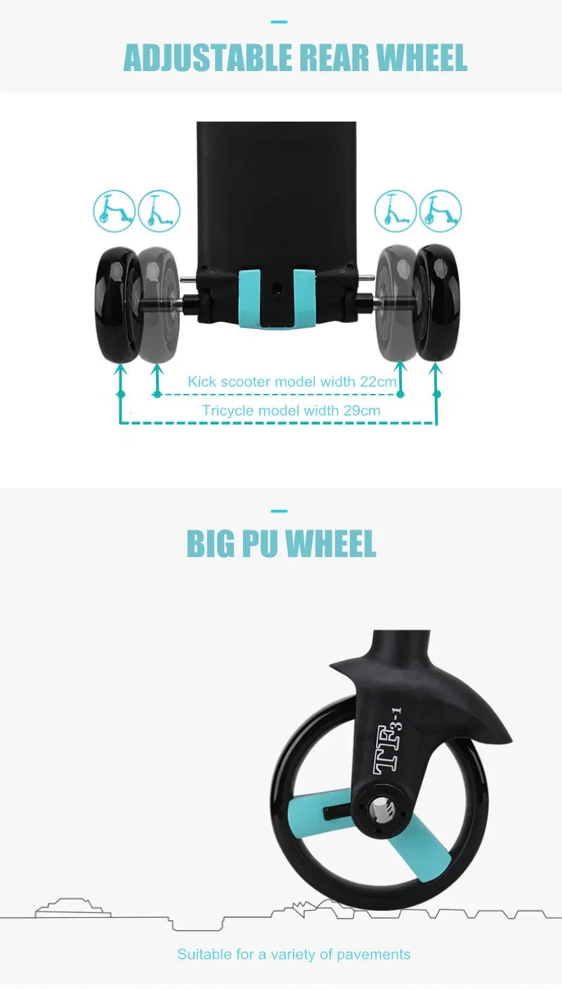 3 in 1 Kids Kick Scooter Kickboard+ Tricycle + Balance bike Child Ride On Toy Boy Girl Scooter Adjustable Toddler Birthday Gift