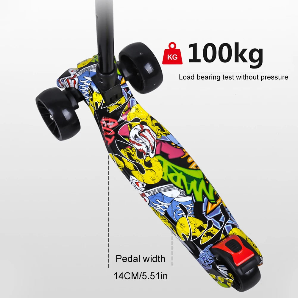 Outdoor Kids Scooter Light-Up Wheels Foldable Child's Kickboard Non-Slip Deck Adjustable Kids Push Scooter Toys for Ages 2-10