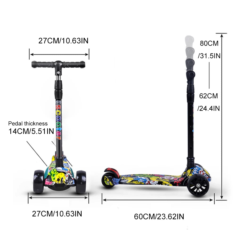 Outdoor Kids Scooter Light-Up Wheels Foldable Child's Kickboard Non-Slip Deck Adjustable Kids Push Scooter Toys for Ages 2-10