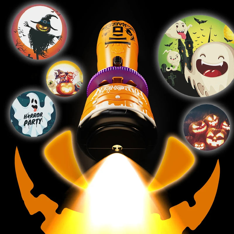 Projection Flashlight Toys Baby Cartoon Lights Ghost Pumpkin Pattern Game Early Childhood Halloween Projection Flashlight Gift