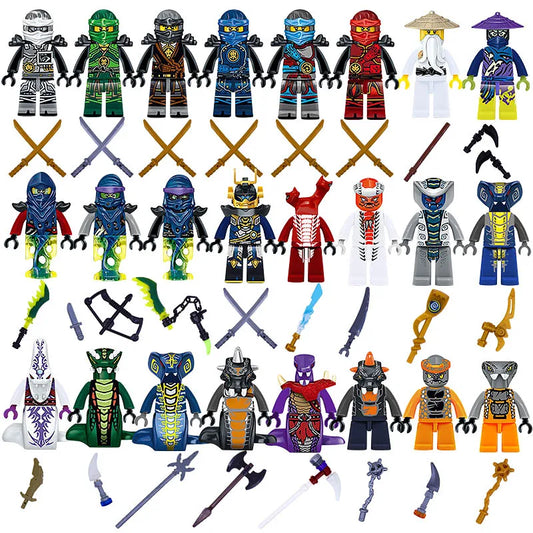 24pcs Ninja Set Mini Toy Doll Figure Ghost Evil Pythor Chop'rai Mezmo Motorcycle Jay Cole Kai Zane Lloyd Building Block Toy
